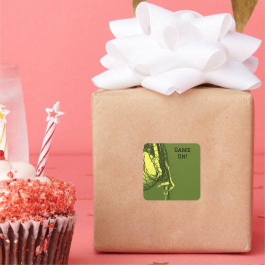 誕生日イエローネット&バレーボール スクエアシール (パーティー)