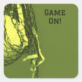 誕生日イエローネット&バレーボール スクエアシール (正面)