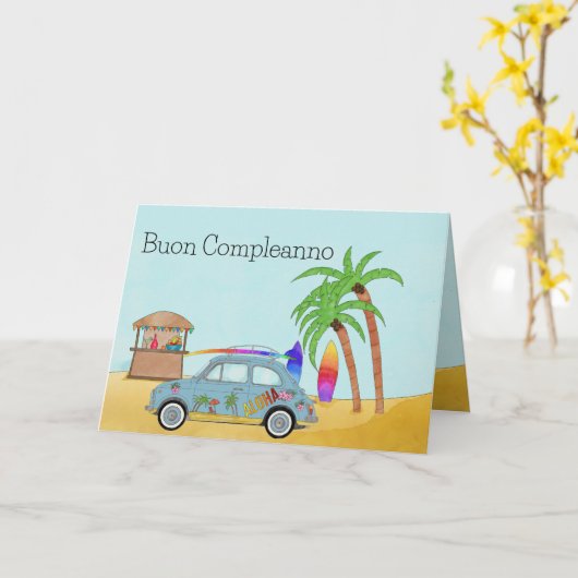 誕生日イタリアンアロハサーフフィアット500 カード (黄色い花)