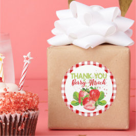 誕生日イチゴテーマPLAIDありがとう ラウンドシール