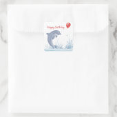 誕生日イルカと赤風船付き スクエアシール (バッグ)