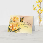 誕生日インリメンブランスイエローローズズと（昆虫）オオカバマダラ、モナーク カード (黄色い花)
