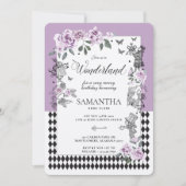 誕生日インワンダーランドシックな薄紫フローラおとぎ 招待状 (正面)