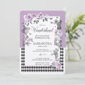 誕生日インワンダーランドシックな薄紫フローラおとぎ 招待状 (スタンド正面)