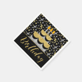 誕生日イン金ゴールドとシルバーオンブラック スタンダードカクテルナプキン (角)