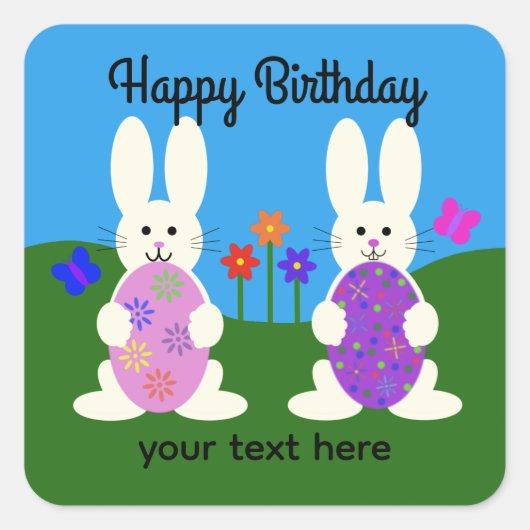 誕生日イースターバニー#7ステッカー スクエアシール (正面)