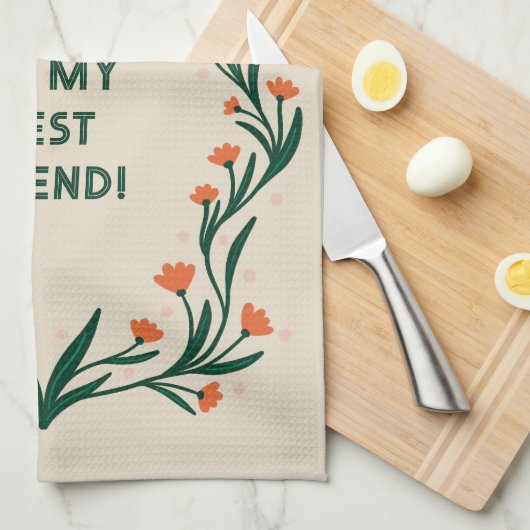 誕生日ウィズエレガントフローラ枠 キッチンタオル (四つ折り)