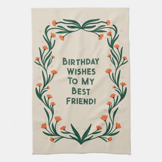 誕生日ウィズエレガントフローラ枠 キッチンタオル (縦)