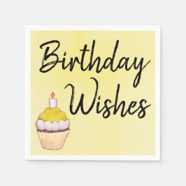 誕生日ウィズカップケーキイエロー スタンダードカクテルナプキン