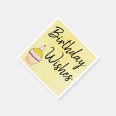 誕生日ウィズカップケーキイエロー スタンダードカクテルナプキン (角)