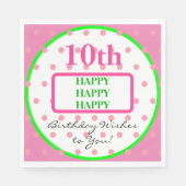 誕生日ウィズグリーンピンク水玉模様 スタンダードランチョンナプキン (正面)