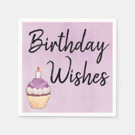 誕生日ウィズパープルカップケーキウォーター色 スタンダードカクテルナプキン