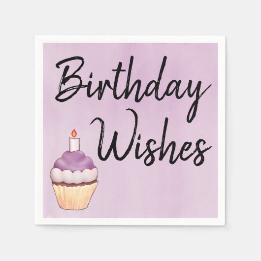 誕生日ウィズパープルカップケーキウォーター色 スタンダードカクテルナプキン (正面)
