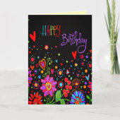 誕生日ウィズブラックカラフルモダントレンディー カード (正面)