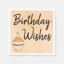 誕生日ウィッシュカップケーキオレンジウォーターカラー