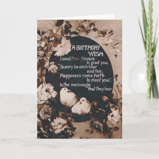 誕生日ウィッシュドーヴヴィンテージはがき カード (正面)