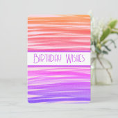 誕生日ウィッシュピーチパープルラインズ抽象芸術カード カード (スタンド正面)