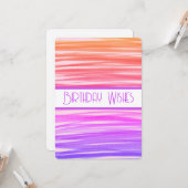 誕生日ウィッシュピーチパープルラインズ抽象芸術カード カード (正面/裏面インサイチュ)
