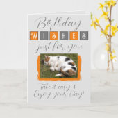 誕生日ウィッシュcat photo gray orange カード (黄色い花)