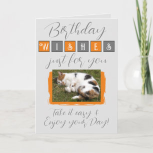 誕生日ウィッシュcat photo gray orange カード