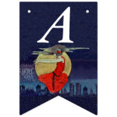 誕生日ウィッチー女性レッドドレスインナイトスカイムーン バンティングフラッグ (第2の旗)