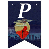 誕生日ウィッチー女性レッドドレスインナイトスカイムーン バンティングフラッグ (第3の旗)