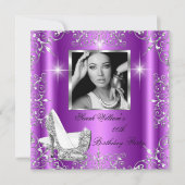 誕生日ウィメンズマゼンタシルバーヒール写真 招待状 (正面)