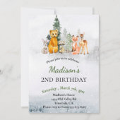 誕生日ウィンターウッドランドアニマルズホリデー 招待状 (正面)