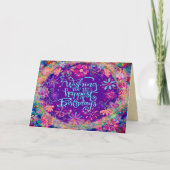 誕生日ウィーズかわいらしパープルハッピーフローラ カード (正面)