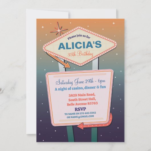 誕生日ウォメンズラスベガスカジノパーティー 招待状 (正面)