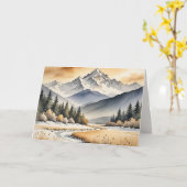 誕生日ウォーターカラーウィンターマウンテンバレー カード (黄色い花)