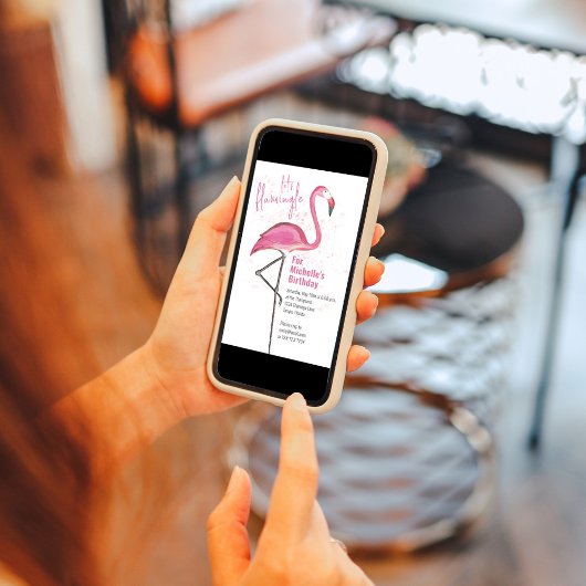誕生日ウォーターカラーピンク熱帯ビーチフラミンゴ 招待状