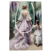 誕生日ウォーターカラーフジテリアガーデン ミディアムペーパーバッグ (正面)