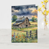 誕生日ウォーター・カラー納屋とワイルドフラワー カード (黄色い花)