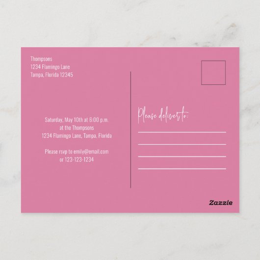 誕生日ウオーターカラーピンクレッズフラミングル ポストカード (裏面)