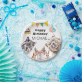 誕生日ウッドランド動物カスタムパーティー水彩 ペーパープレート (パーティー)