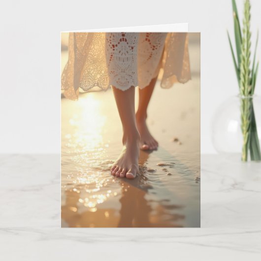 誕生日ウーマン歩くザビーチ カード (正面)