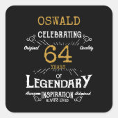 誕生日エイジブラック金ゴールド伝説的レトロ スクエアシール (正面)