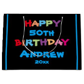 誕生日エイジ名前をカスタムするモダンキュイはっきりしたーカッコいい ラージペーパーバッグ (正面)