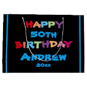 誕生日エイジ名前をカスタムするモダンキュイはっきりしたーカッコいい ラージペーパーバッグ (裏面)