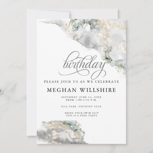 誕生日エイプリルダイアモンドウォーターカラーゲード 招待状 (正面)