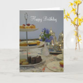 誕生日エレガントのお茶とカップケーキ カード (黄色い花)