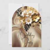 誕生日エレガントカラメル金ゴールド白黒花 招待状 (正面)