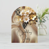 誕生日エレガントカラメル金ゴールド白黒花 招待状 (スタンド正面)