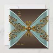 誕生日エレガントコーヒーブラウンオールド金ゴールドティール(緑がかった色) 招待状 (裏面)