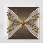 誕生日エレガントコーヒーブラウン古い金ゴールドジュエル2 招待状 (裏面)