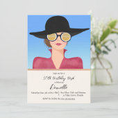 誕生日エレガントサングラスの女性 招待状 (スタンド正面)