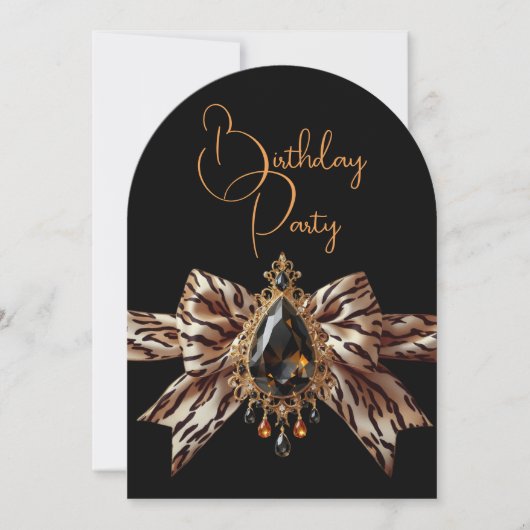 誕生日エレガントタイガーボウキャラメル金ゴールドジュエル 招待状 (正面)