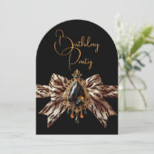 誕生日エレガントタイガーボウキャラメル金ゴールドジュエル 招待状 (スタンド正面)