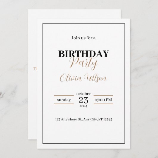 誕生日エレガントパーソナライズされたパーティーへの招待 招待状 (正面/裏面)
